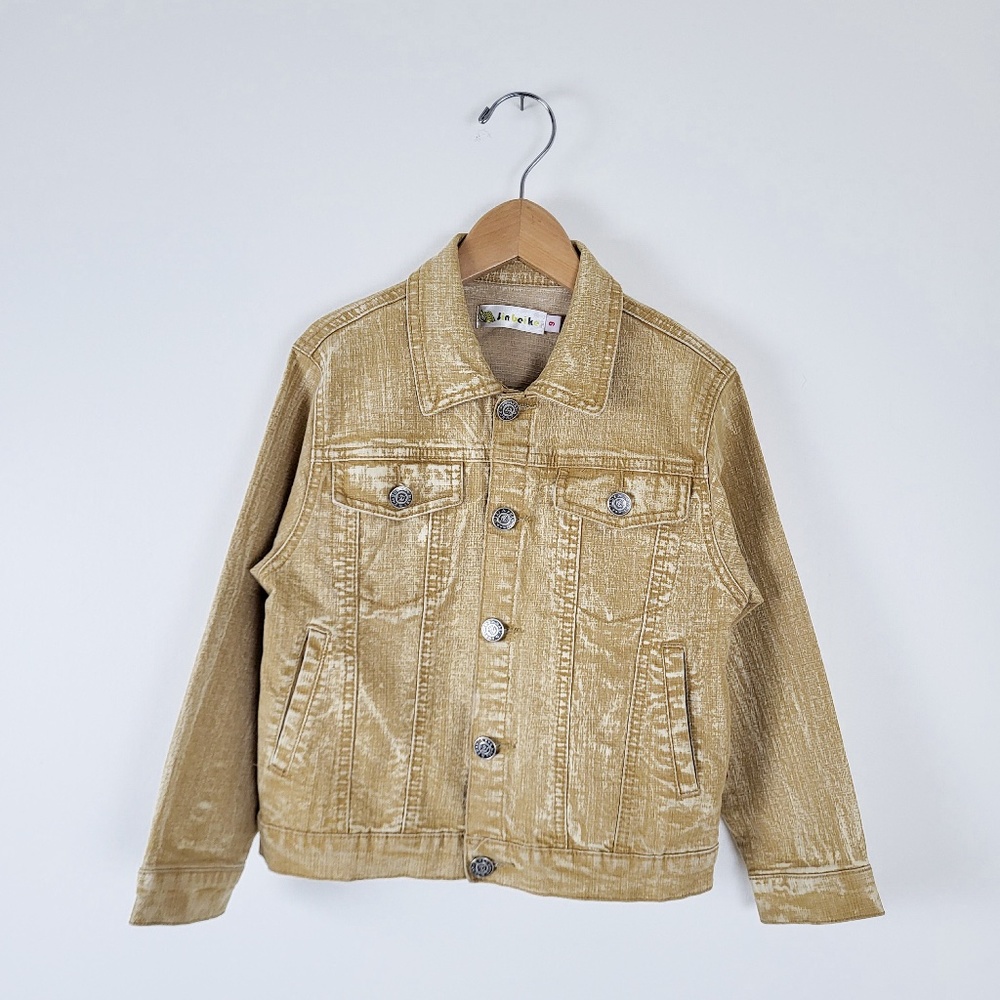90’s Denim Jacket stone wash button down oversized tan coat jean - Picture 5 of 6
